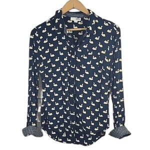 Brooklyn Industries, Navy Blue Button Down Top w/ White Swans- Size Medium